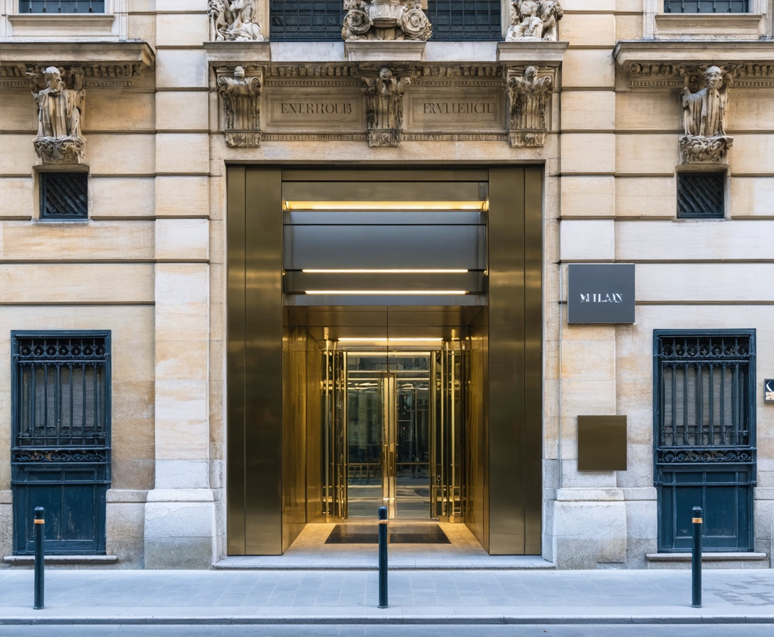 Esterno di un prestigioso edificio storico nel centro di Milano che ospita gli uffici di AI Expert Course Italia